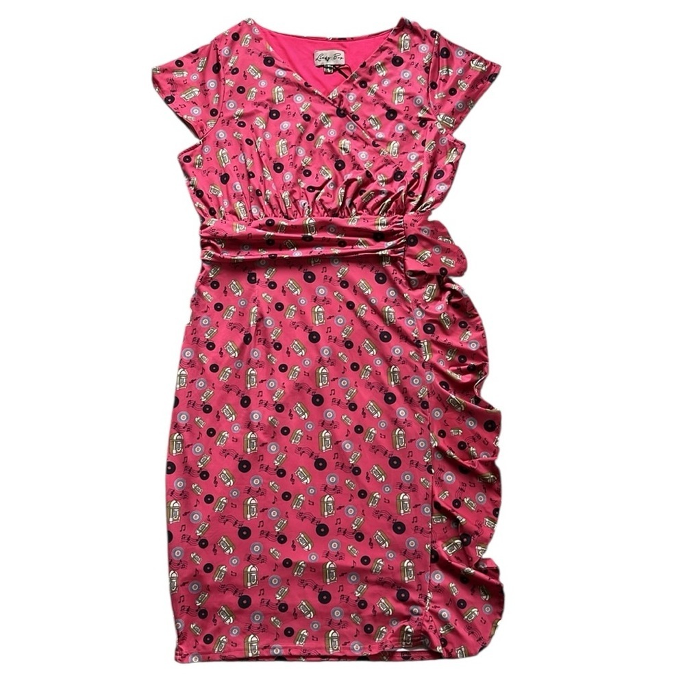 LINDY BOP Faux Wrap Midi Dress in Jukebox Print NWT Size 8 - Picture 10 of 11